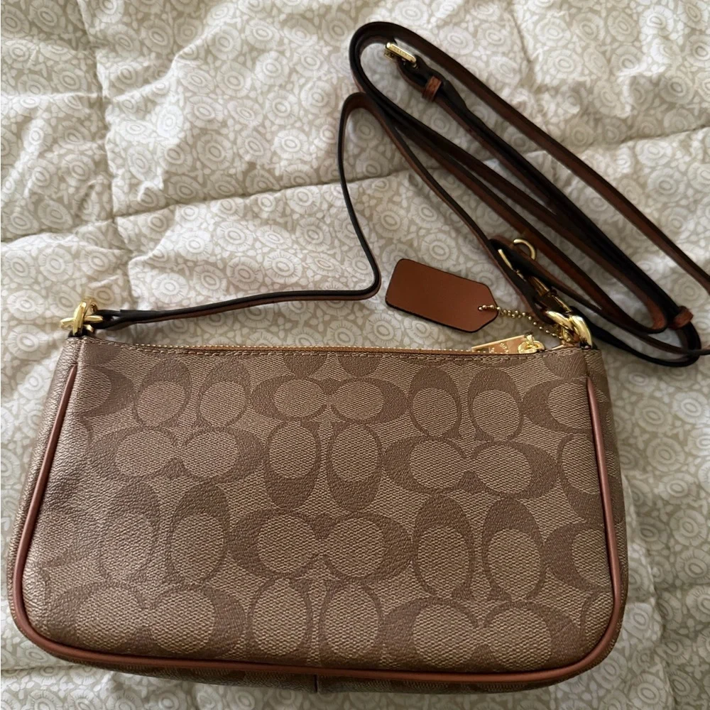 Coach Tan and Brown Signature Crossbody Bag